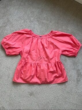 Old Navy Coral Peplum Puff-Sleeve Blouse